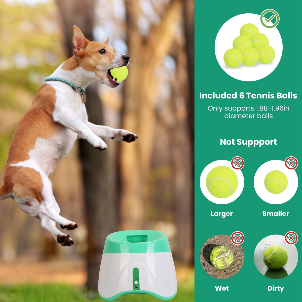 Rechargeable Automatic Dog Ball Thrower with 3 Distances & 6 Balls