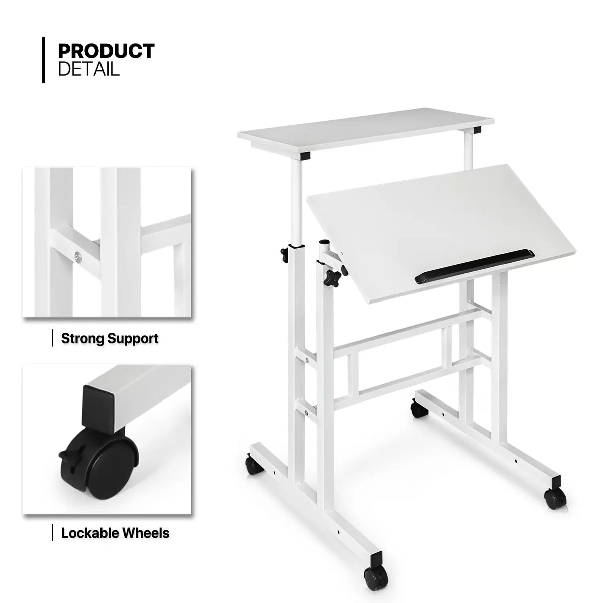 Adjustable Stand Up Laptop Desk with Wheels  Office Workstation