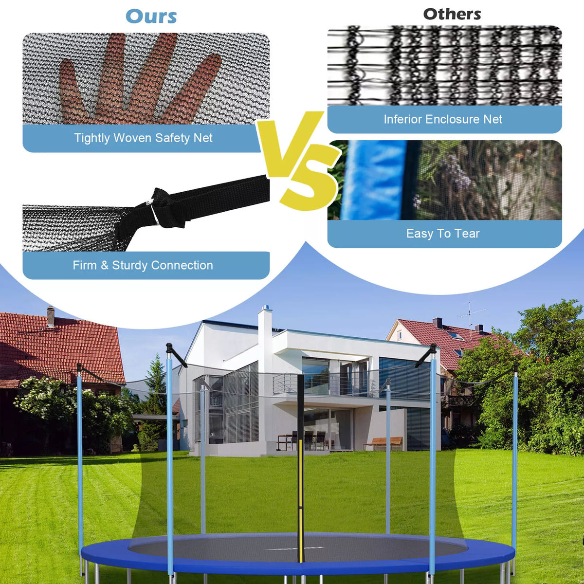 Weather-Resistant 8FT Trampoline Safety Net for 6-Pole Frames