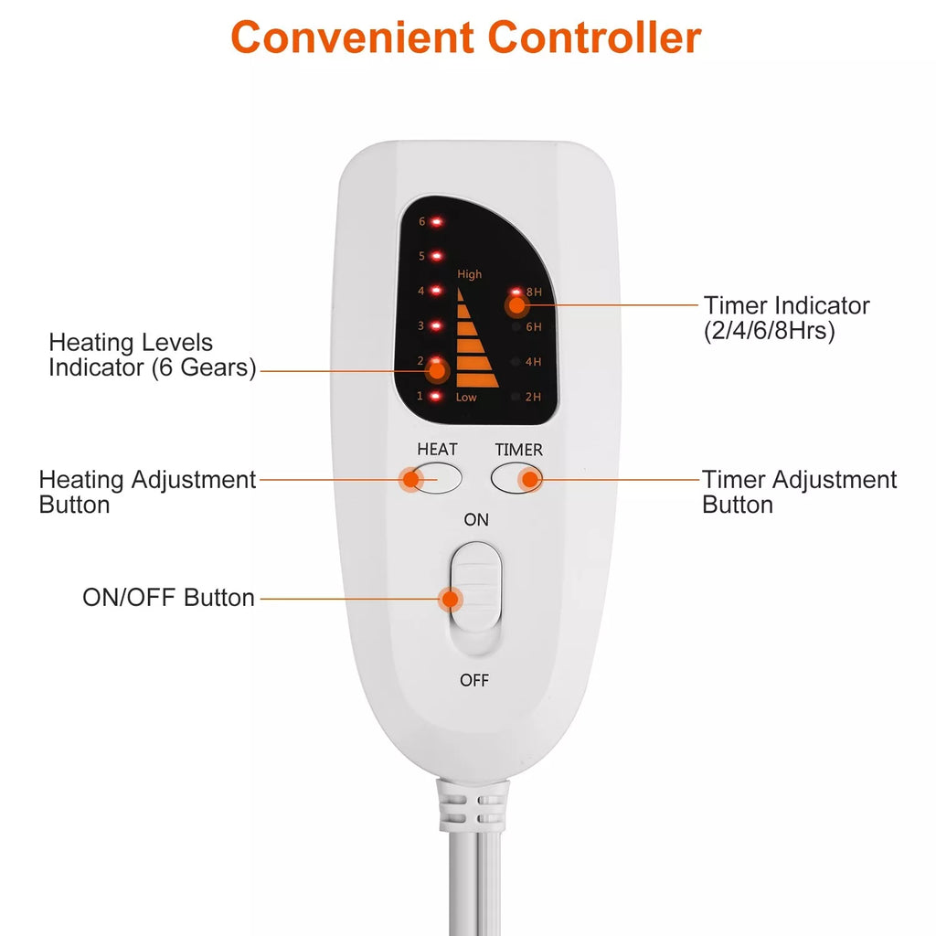 Electric Foot Warmer with 6 Adjustable Heat Settings & Auto Timer