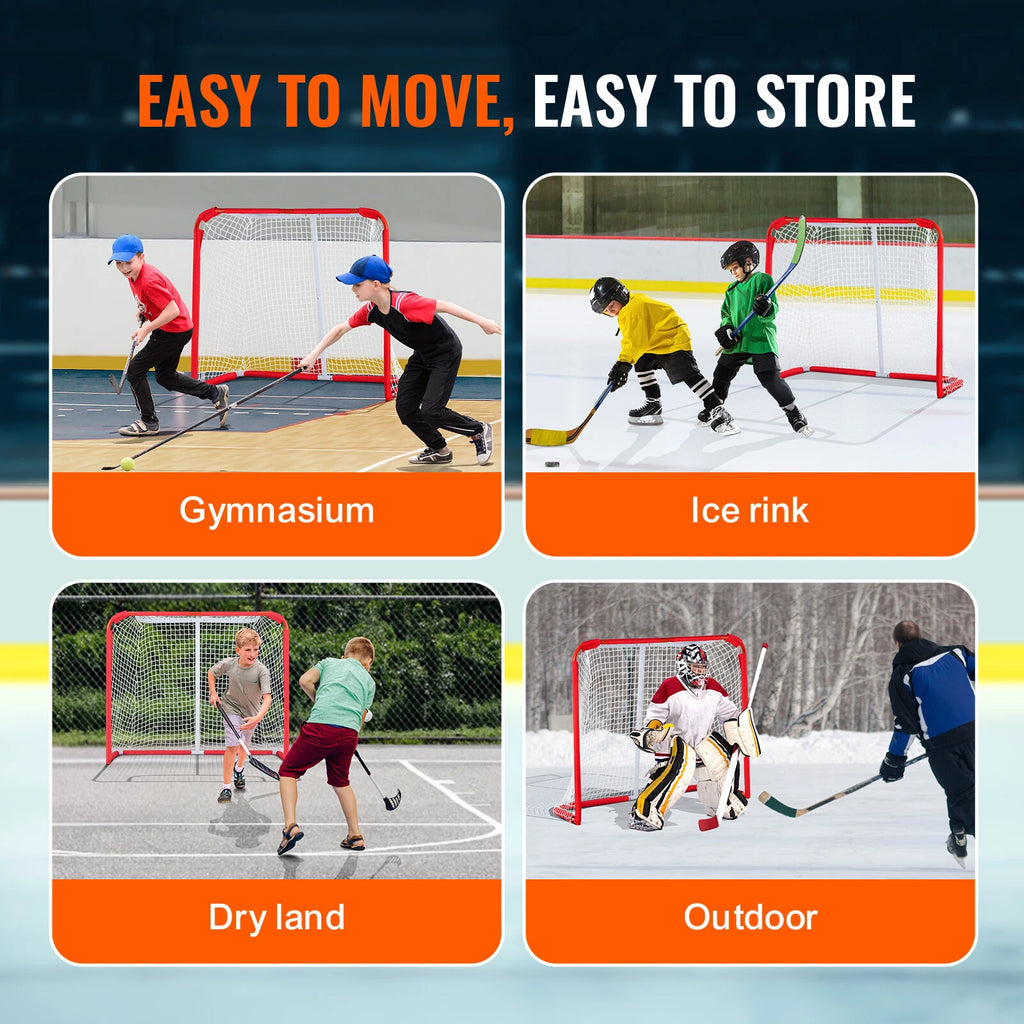 Youth Steel Hockey Goal 54"x44" with Net for Indoor and Outdoor Play