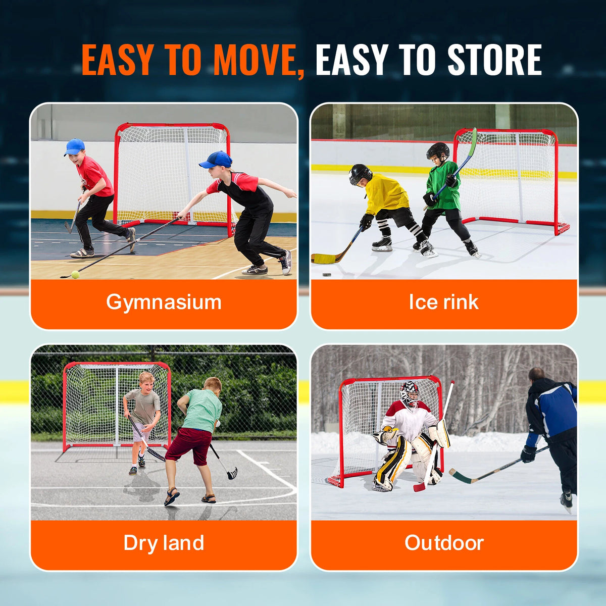 Youth Steel Hockey Goal 54"x44" with Net for Indoor and Outdoor Play