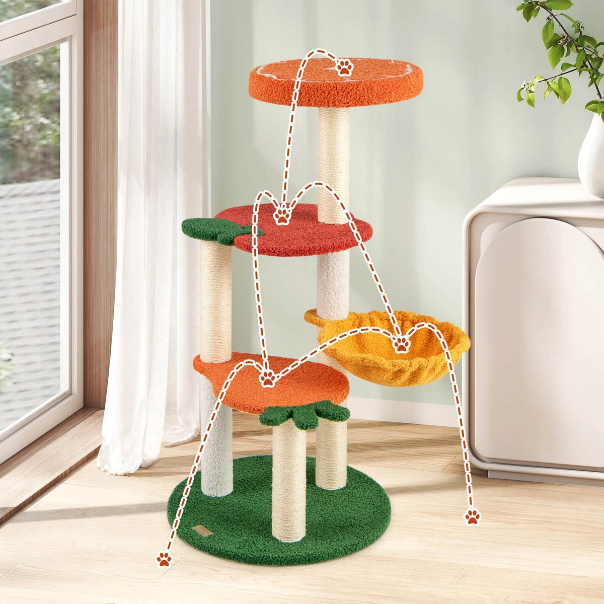 Cat Tree with Hammock, Scratching Posts & Perch Colorful