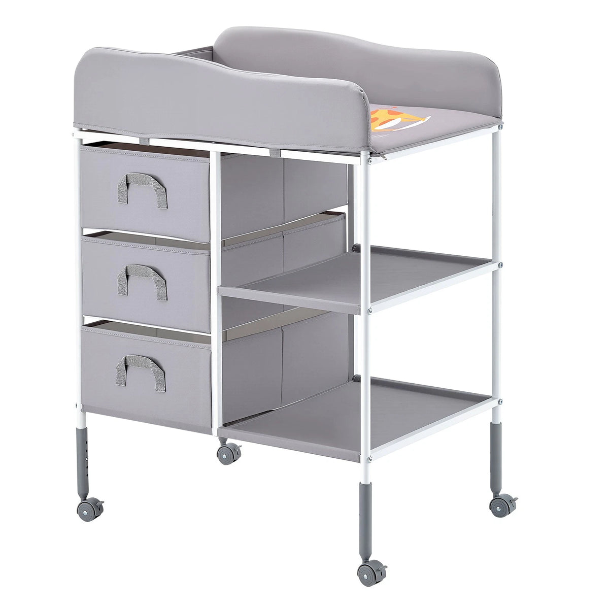 Adjustable Baby Changing Table with Storage Drawers and Wheels