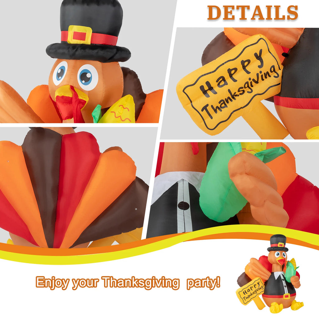 Thanksgiving 5FT Lighted Turkey Inflatable with LED for Yard & Home Décor