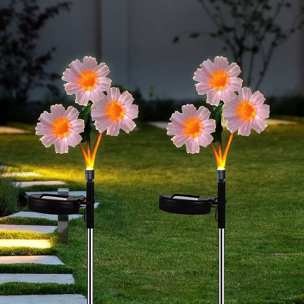 2pcs Solar Daisy Flower Stake Lights Outdoor Garden Decor