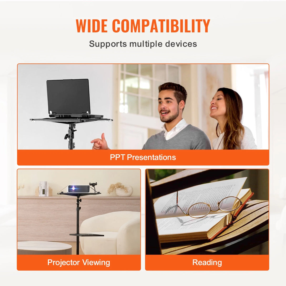 Adjustable Projector Stand with Laptop Tray and Wheels for Easy Mobility