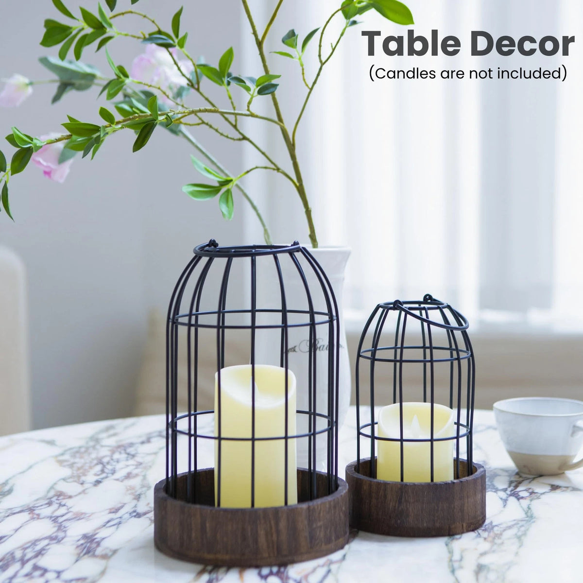 Rustic Farmhouse Candle Lantern Set of 2 for Table Decor