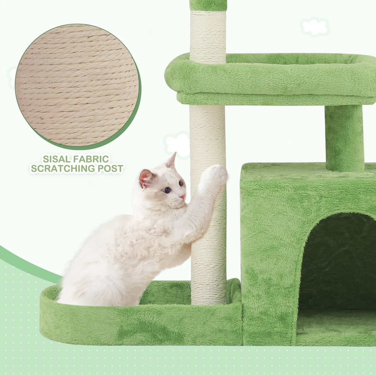 32" Cat Tree with Condo Scratching Posts Toy Ball & Leaf Design