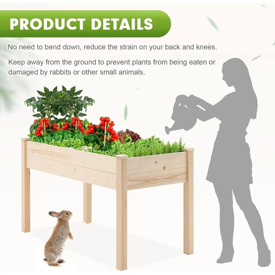 4FT Wooden Raised Garden Bed Elevated Planter Box Outdoor Use