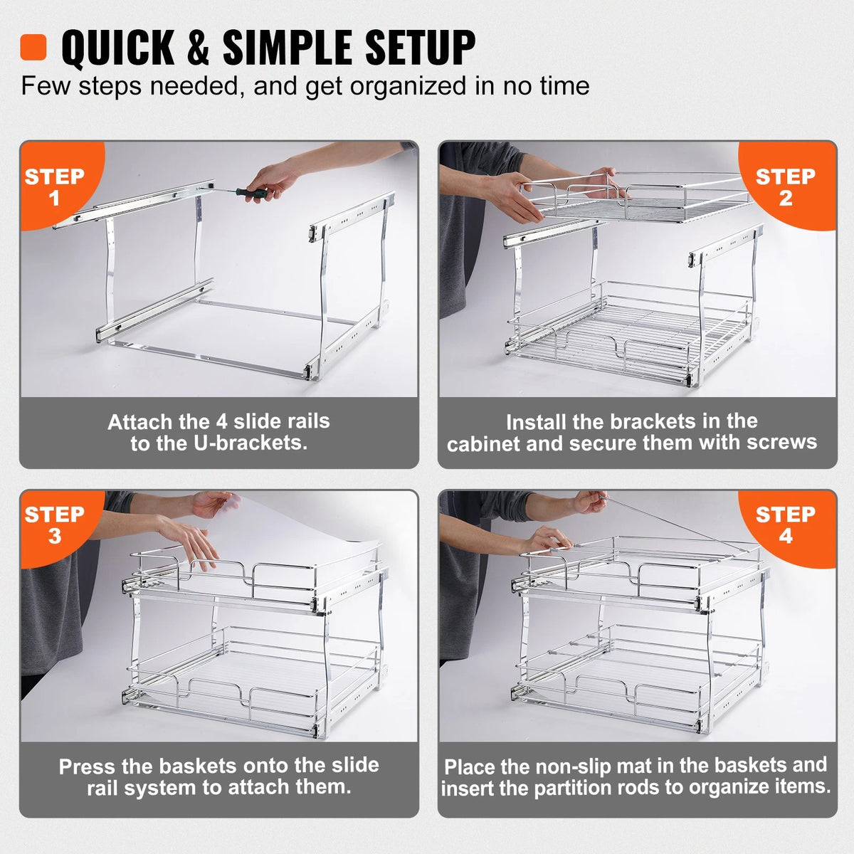 Pull-Out 2-Tier Under Sink Cabinet Organizer with Steel Wire Baskets