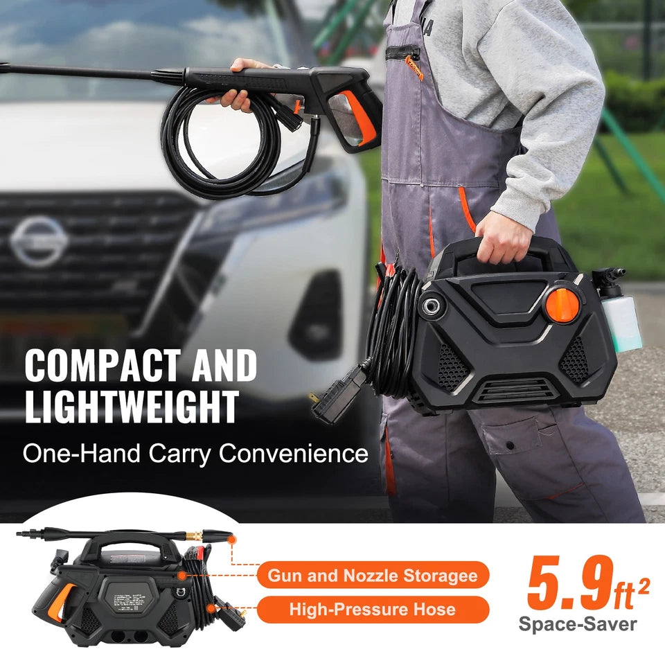 Compact Electric Pressure Washer 2150 PSI 1.85GPM with 5 Nozzles