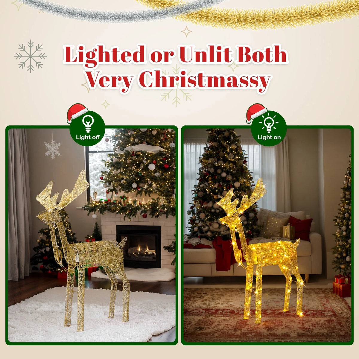 3.6FT Motorized Reindeer with Moving Head and Warm LED Christmas Display