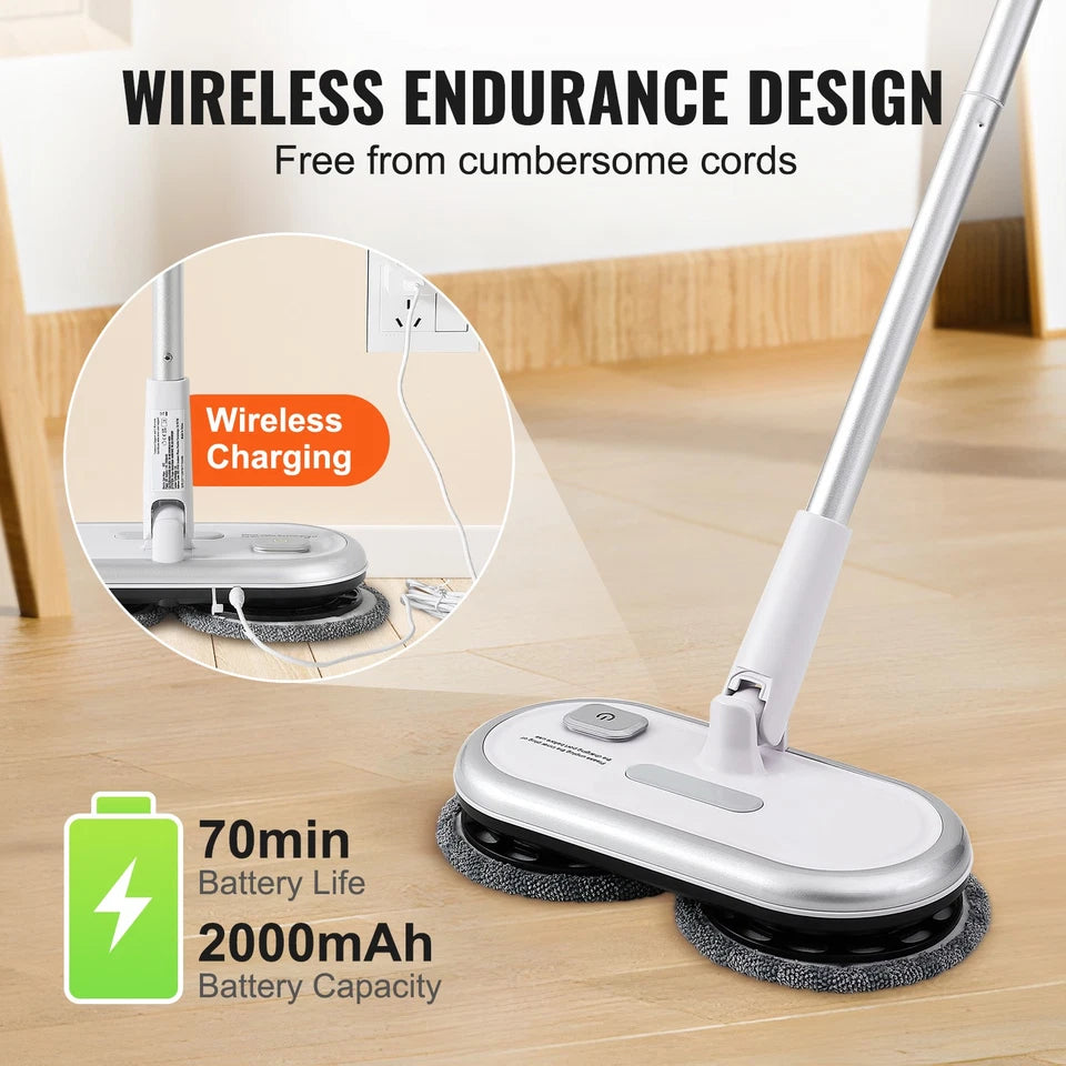 Cordless Dual-Head Electric Spin Mop with Adjustable Handle White