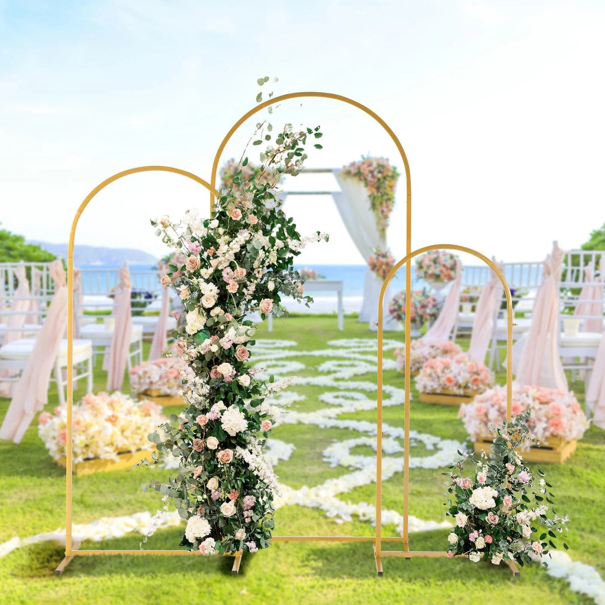 Gold Metal Wedding Arch Backdrop Stand Set of 3 Frames for Events