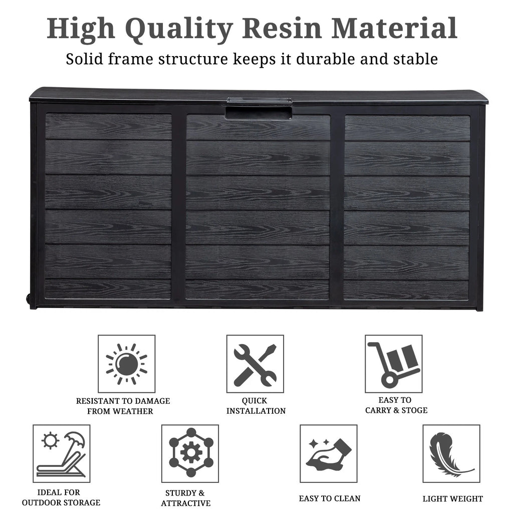 75 Gallon Resin Outdoor Storage Box Rattan Deck Cushion Cabinet Black