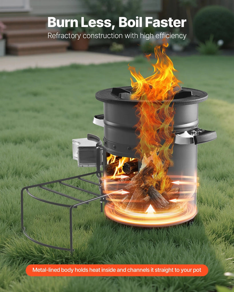 Camping Stove Portable Wood Charcoal Cooker Double Door