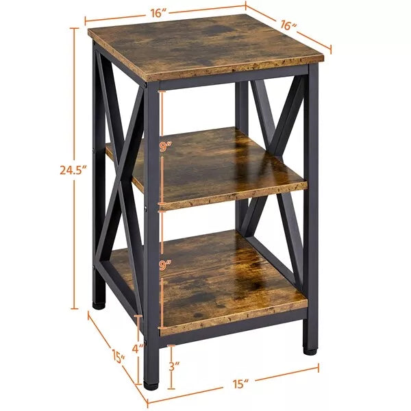 X-Shape End Table 3 Tier Wooden Side Table