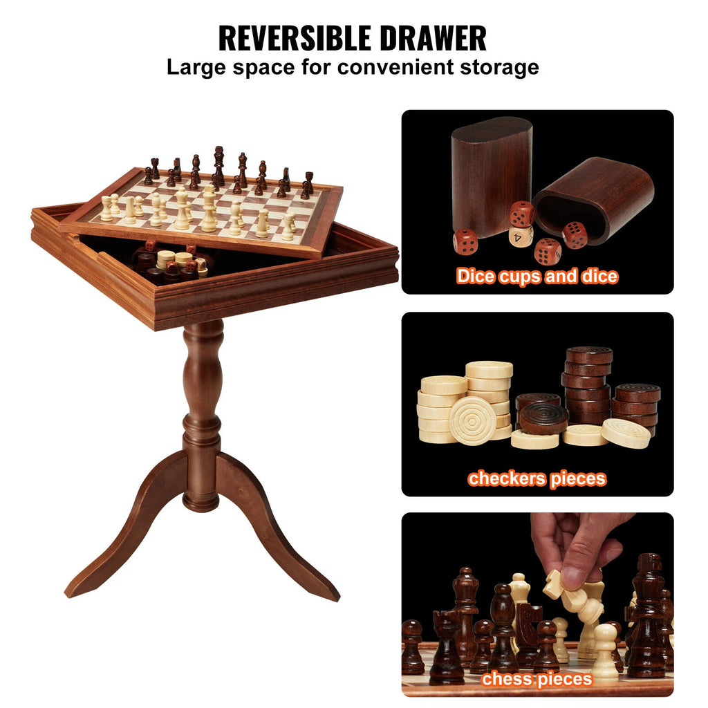 Wooden 3-in-1 Game Table for Chess, Checkers, and Backgammon Play