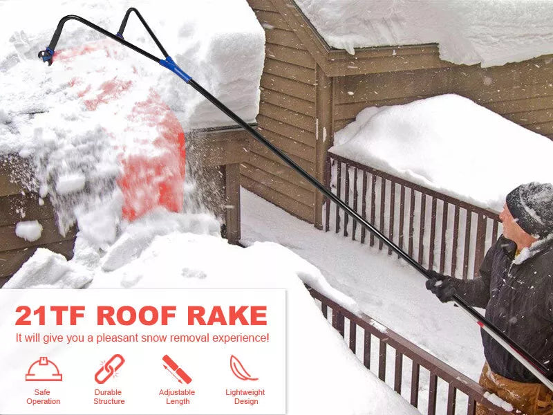 Adjustable 21-Foot Roof Snow Rake with Cutter Wheels