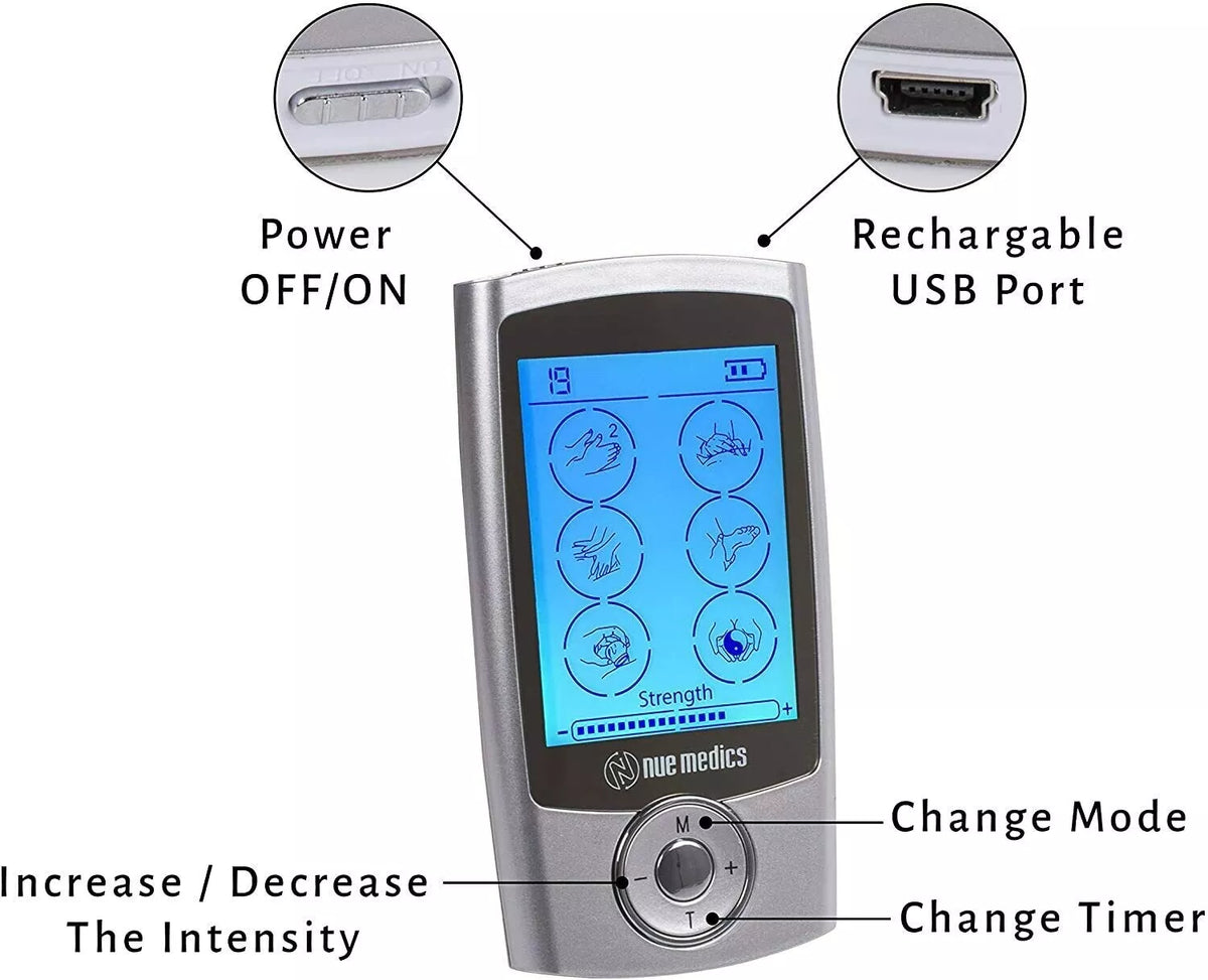 Portable TENS Unit Massager 24 Modes Rechargeable Pain Relief Device