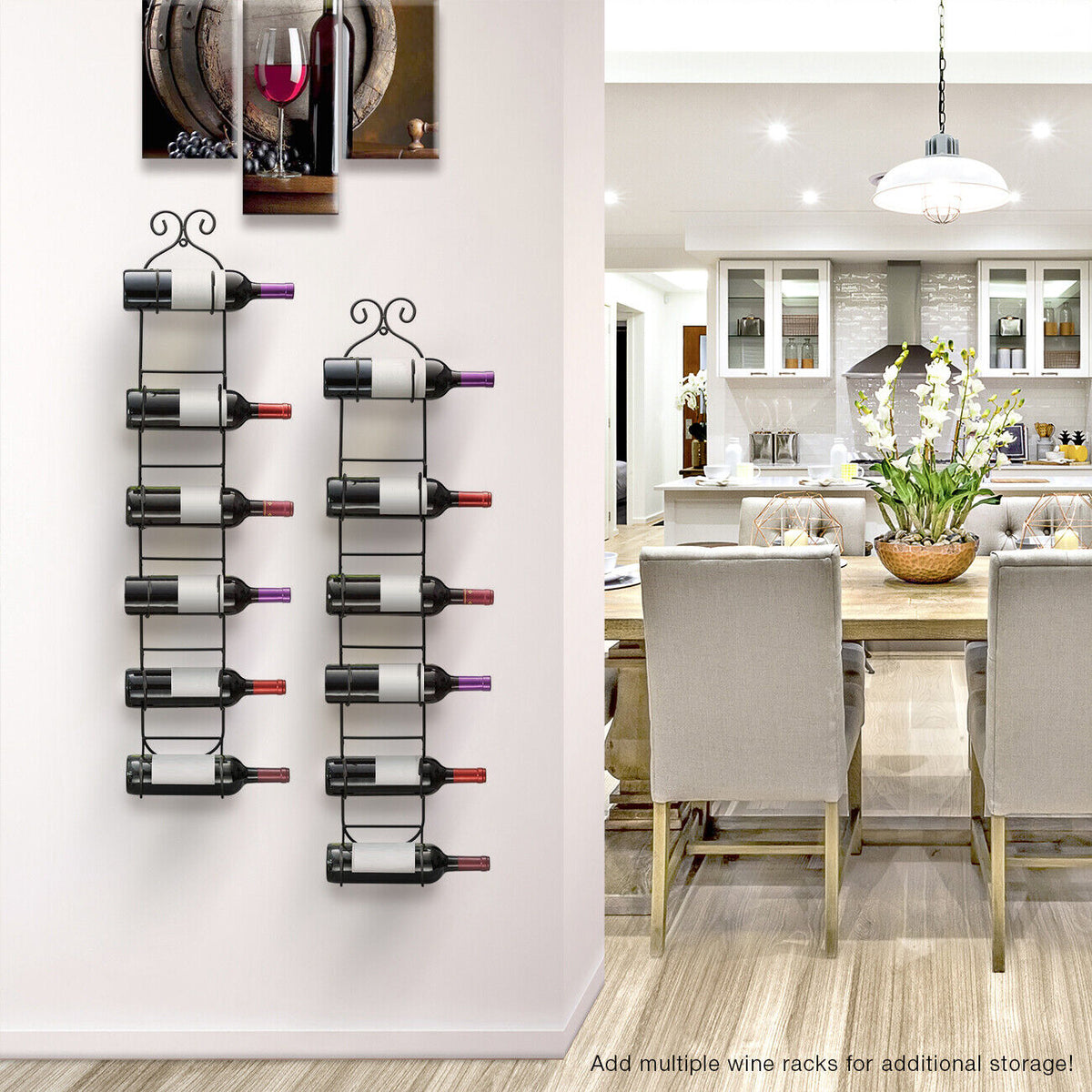 Wall Mount Wine and Towel Rack Holds 6 Bottles or Towels