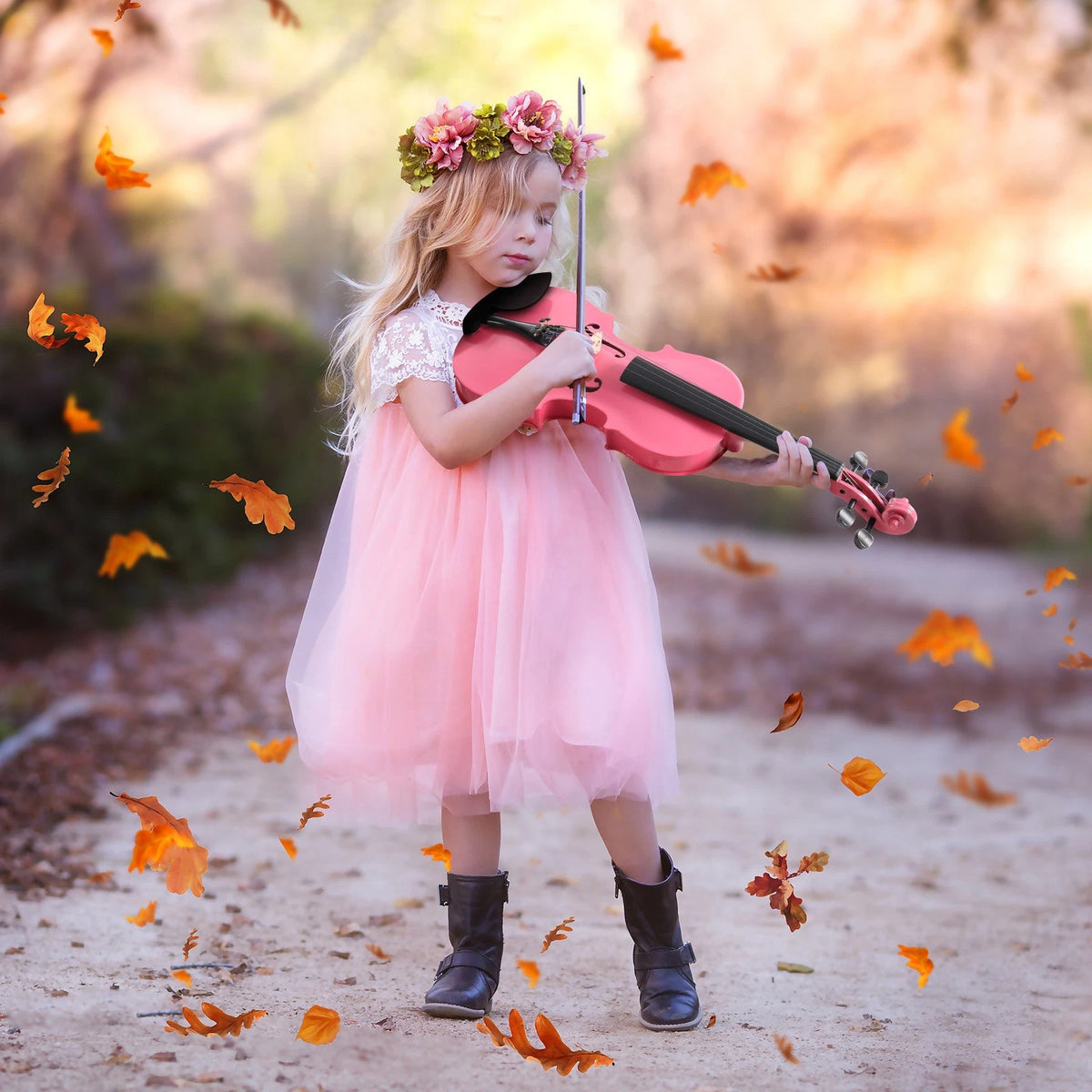 1/2 Pink Acoustic Violin Beginner Kit with Bow, Case, and Rosin for Kids