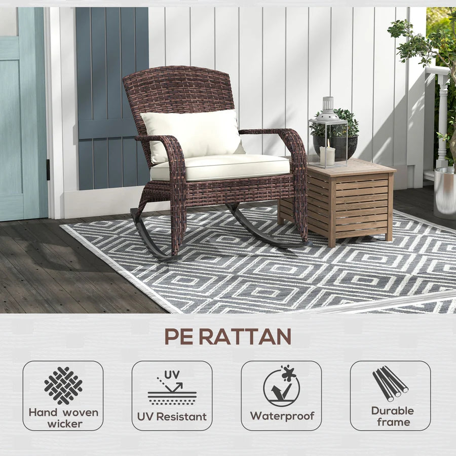 Patio Wicker Adirondack Rocking Chair Rattan Lounge Rocker w/ Cushion