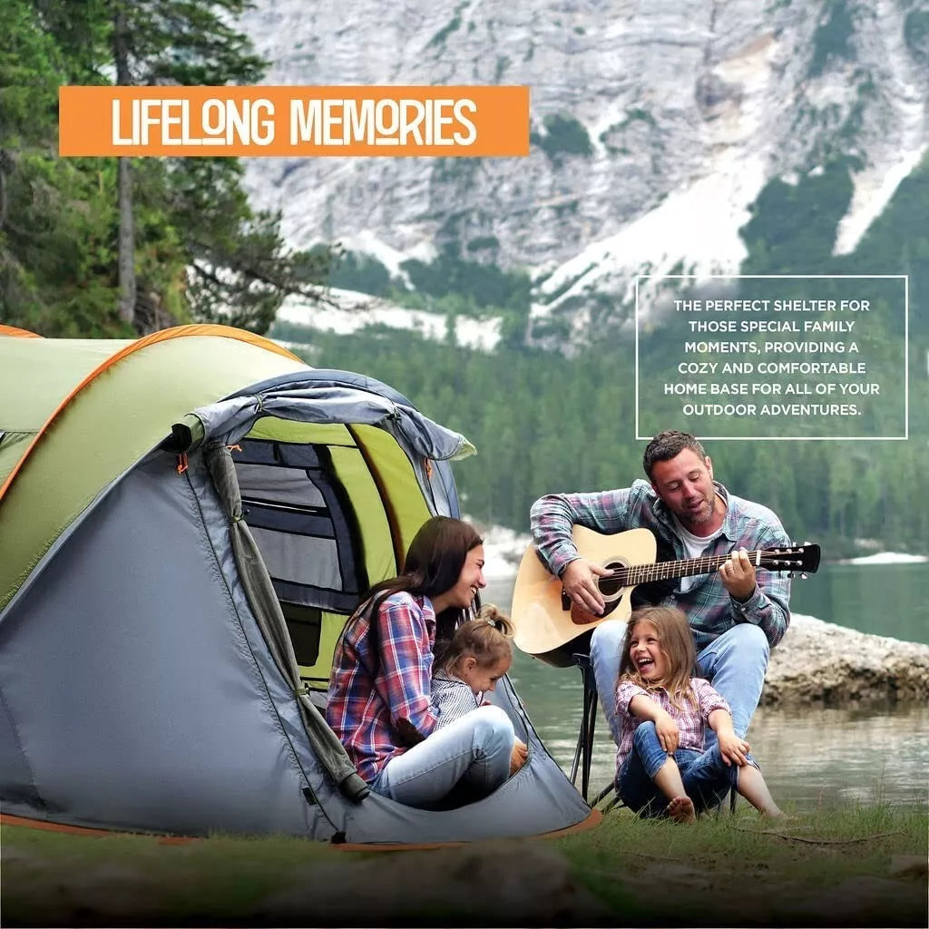 4-Person Waterproof Pop-Up Tent with UV Protection and 2 Doors