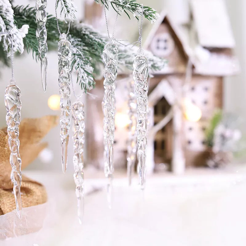 24 Clear Acrylic Icicle Ornaments for Christmas Tree Winter Decor