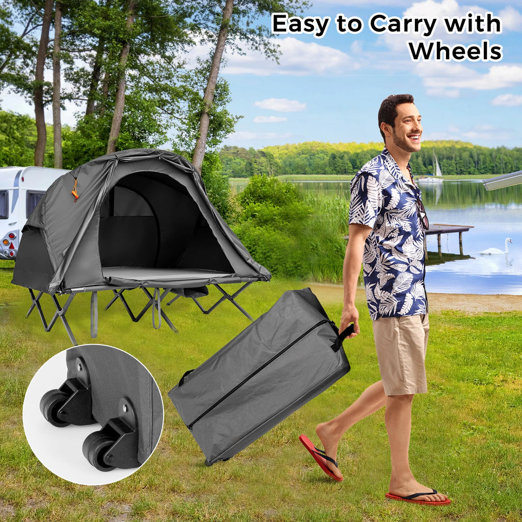 2-Person Camping Tent Cot Set with Rain Cover Mattress & Carry Bag