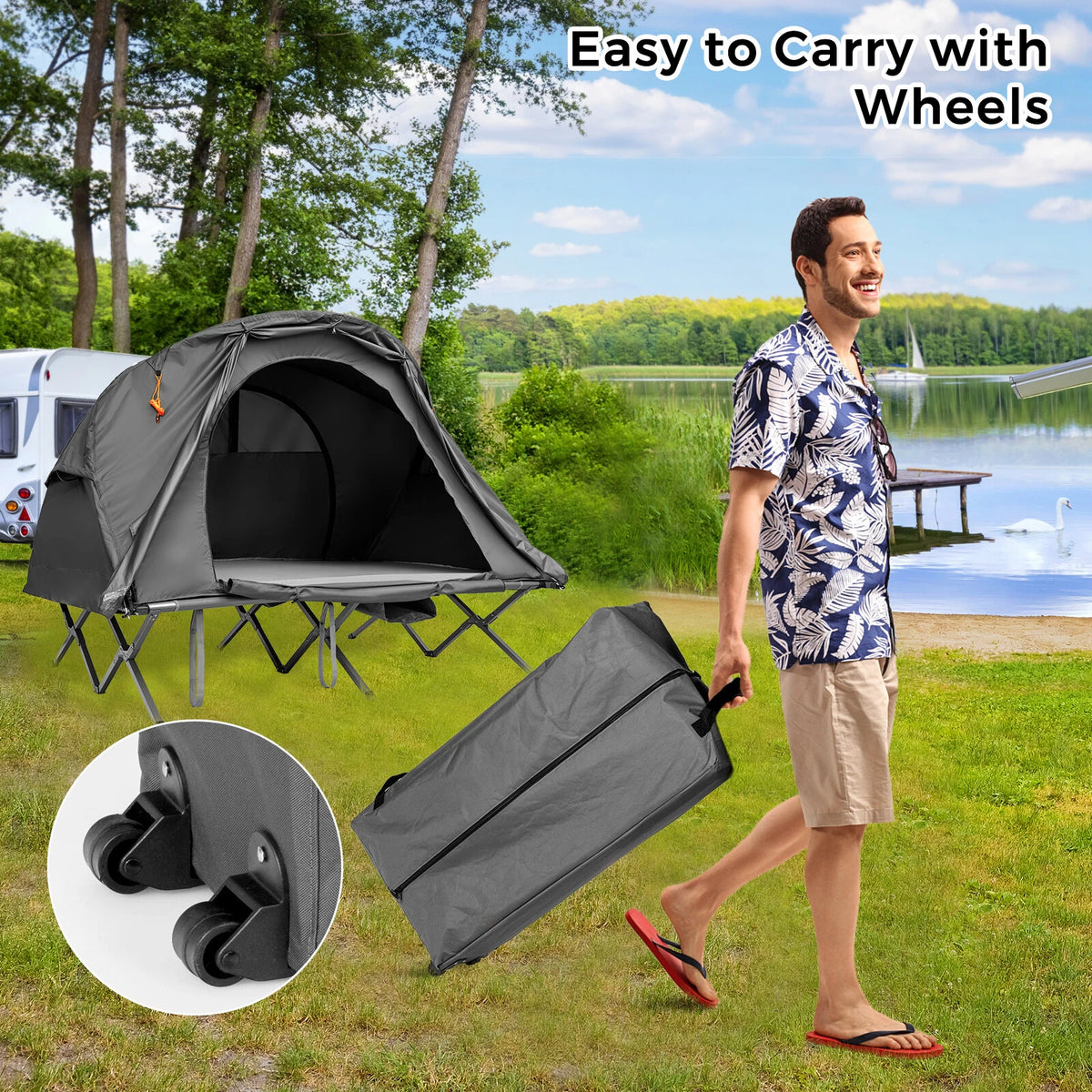 2-Person Camping Tent Cot Set with Rain Cover Mattress & Carry Bag
