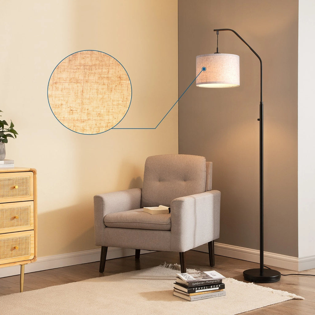 Arched Floor Lamp with Dimmable LED, Hanging Drum Shade, Black Kit LED