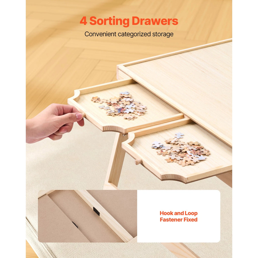 Foldable Wooden Puzzle Table with Drawers & Clear Cover for 1500 Pieces
