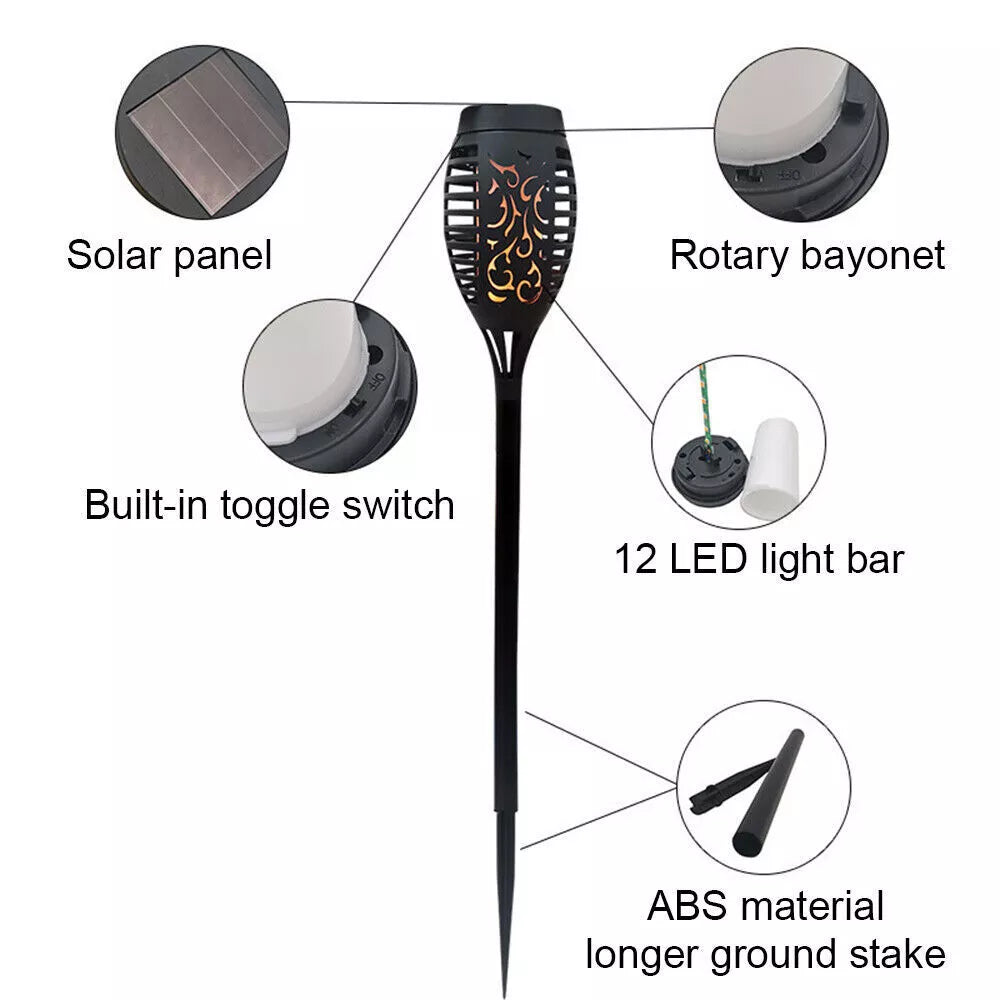 4-Pack Solar Garden Flame Lights with Flickering LED Waterproof