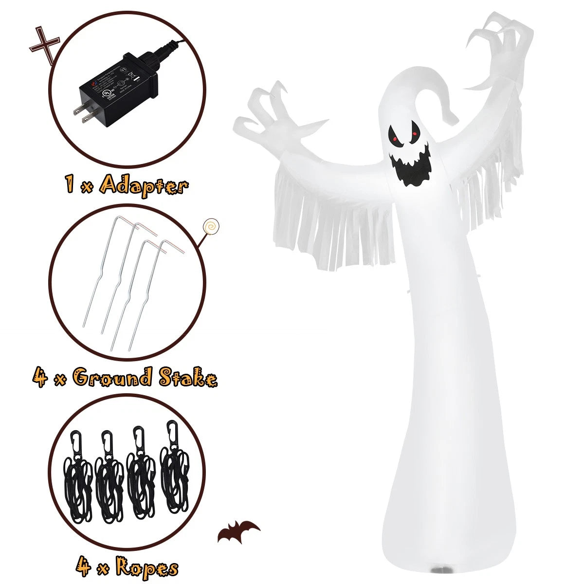 12FT Giant Halloween Inflatable Ghost with LED Lights for Outdoor Yard