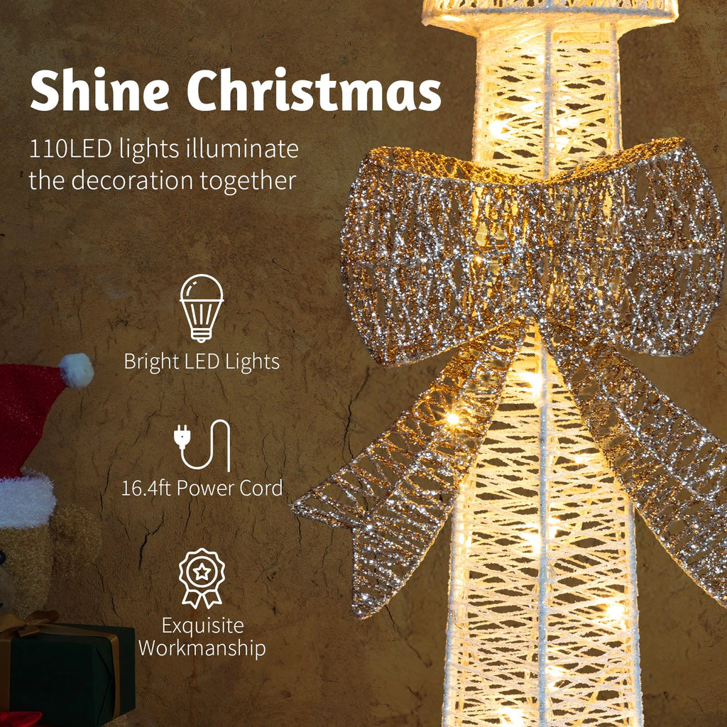 Lighted 5FT Christmas Lamp Post with Bowknot & Warm White LED Lights