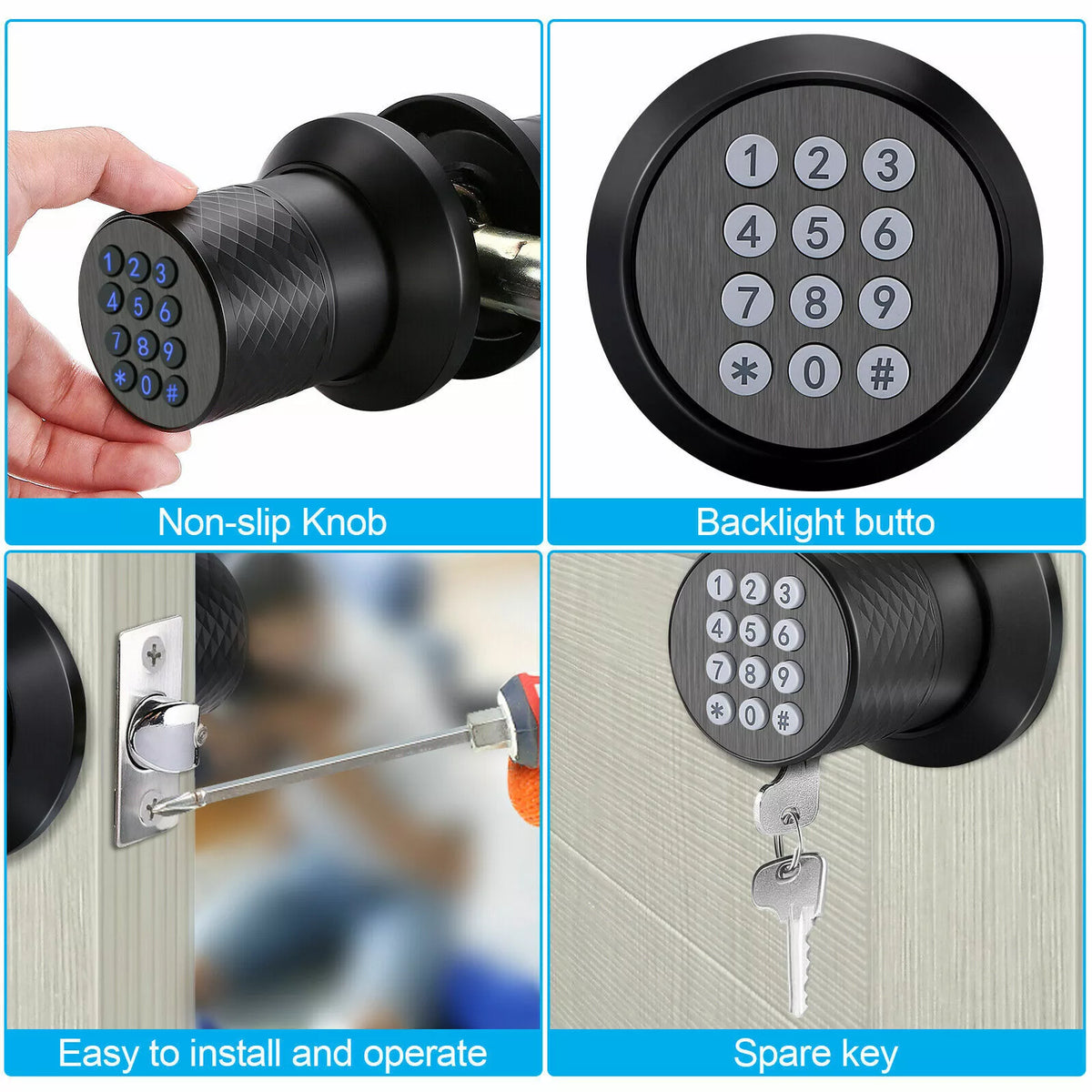 Keyless Touchscreen Door Lock Code Access and Backup Keys