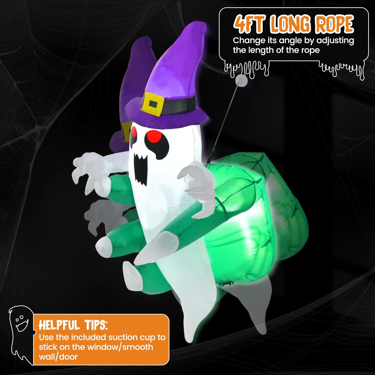 3.6FT Lighted Halloween Inflatable Ghost Window Decoration with LEDs