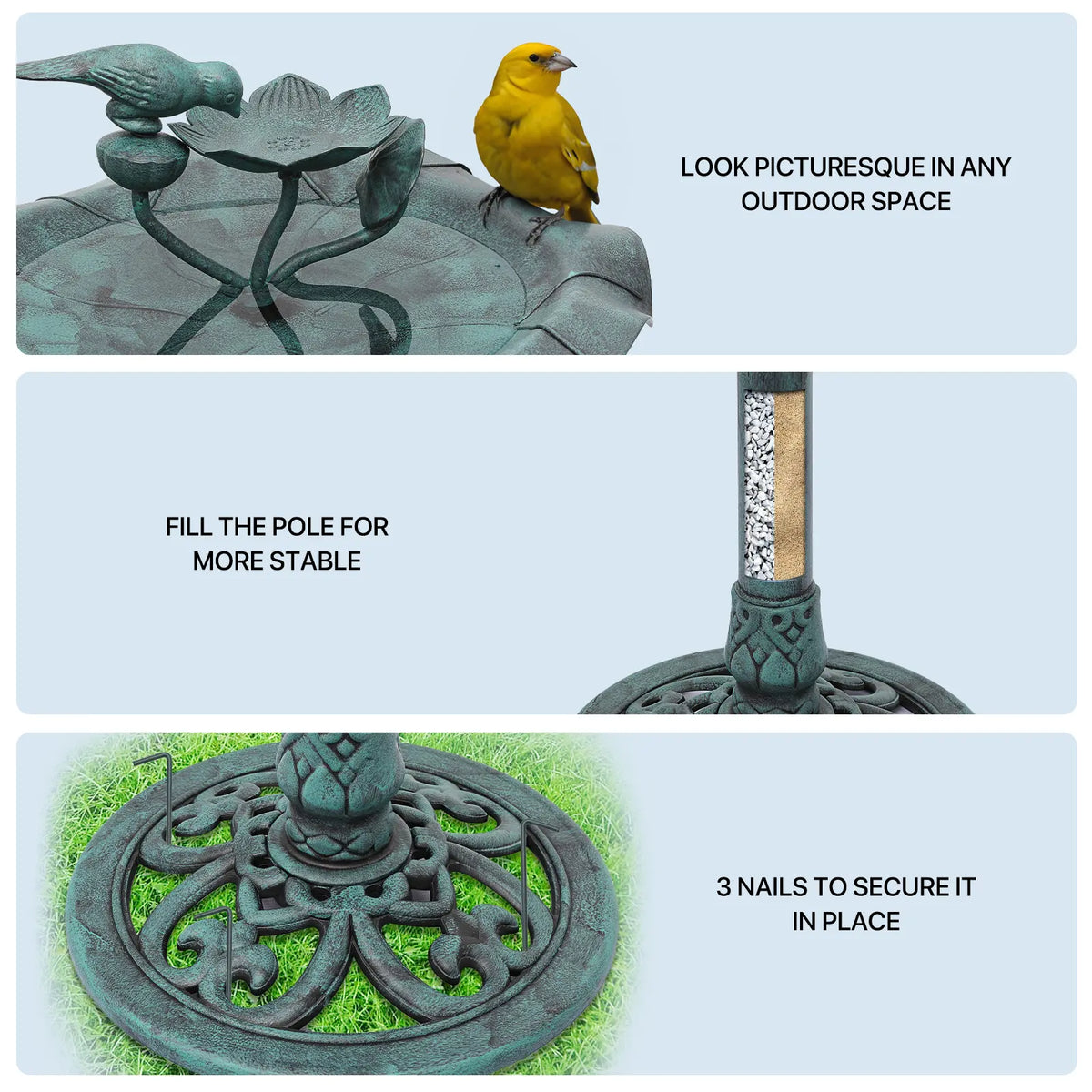 28" Green Outdoor Pedestal Bird Bath Garden Patio Decor