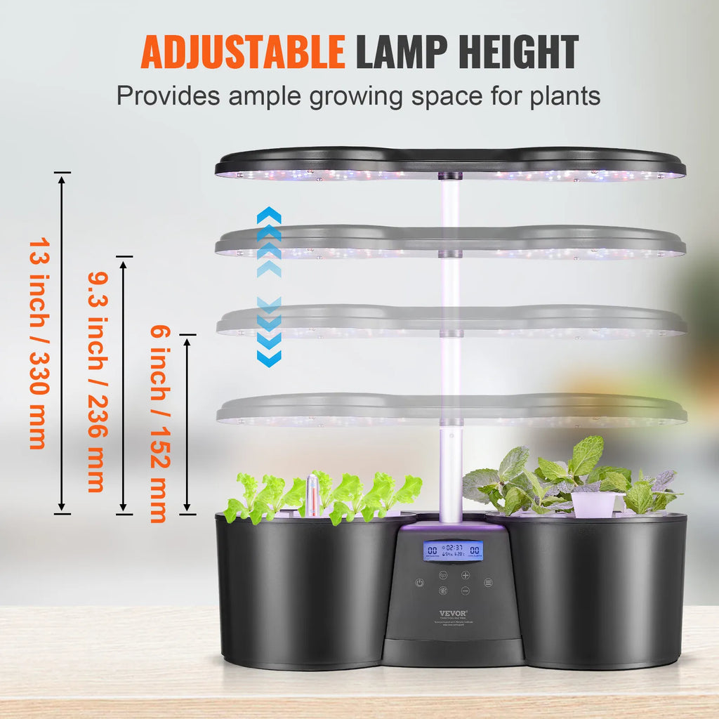 12-Pod Indoor Hydroponic Growing System LED Light & LCD Display