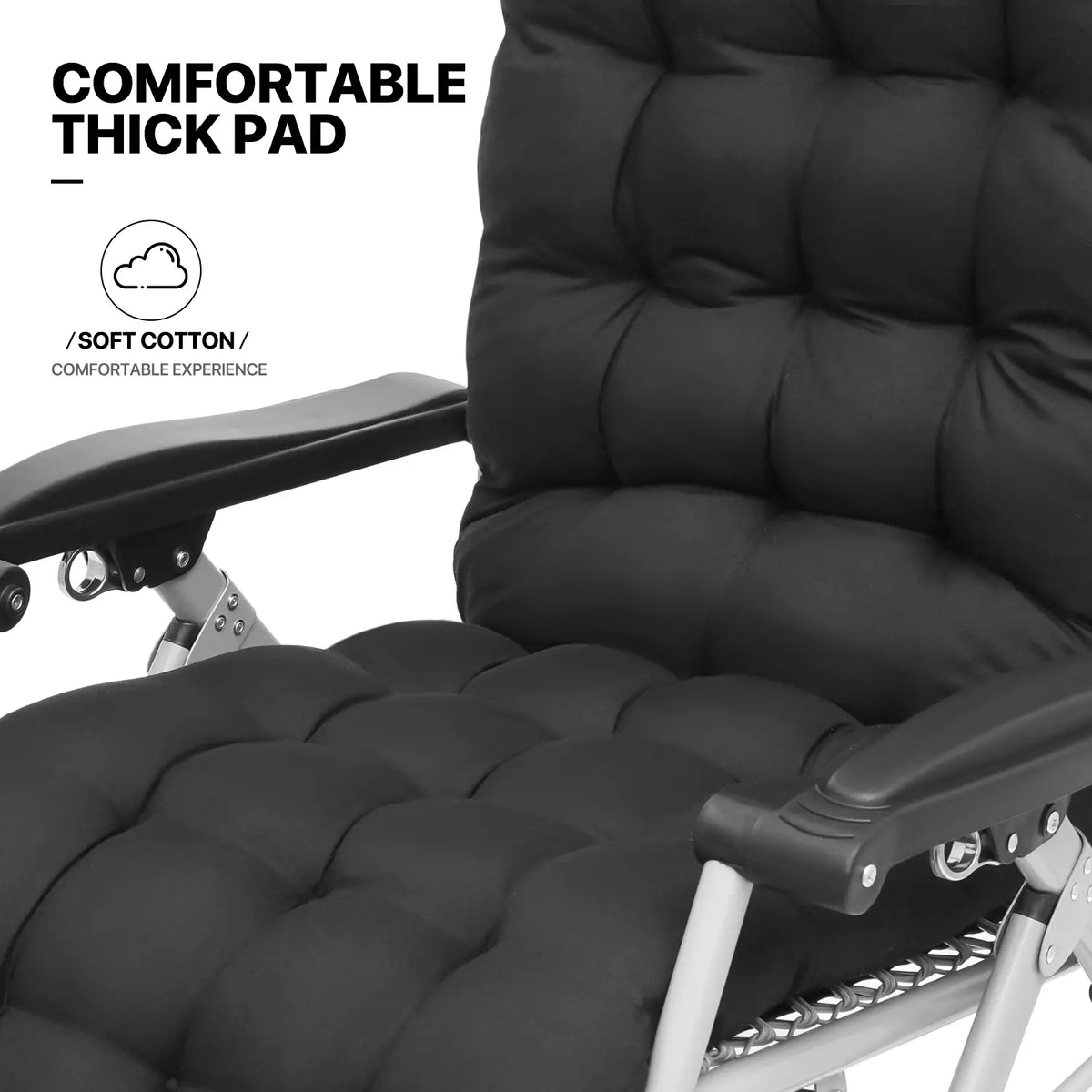 Black Zero Gravity Foldable Recliner Chair with Cushion and Tray
