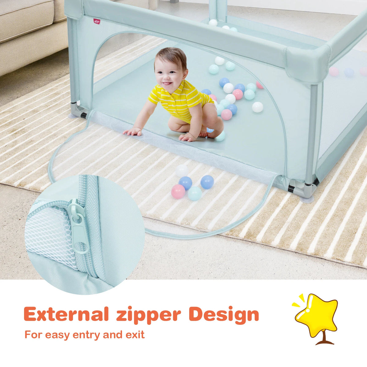 Blue Baby Playpen with Mesh Panels and 50 Ocean Balls Included