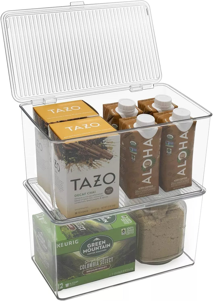 2-Pack Clear Storage Bins with Lids for Kitchen, Pantry, and Fridge Organization