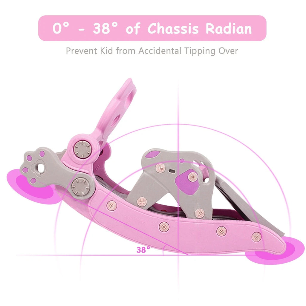 4-in-1 Toddler Rocking Horse Slide Set with Hoop & Ring Toss Pink