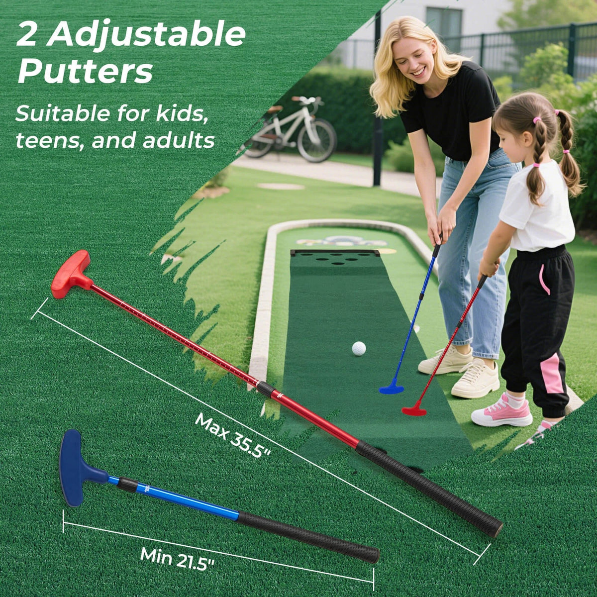 11FT Golf Putting Game Set with Adjustable Putters, Balls & Carry Bag
