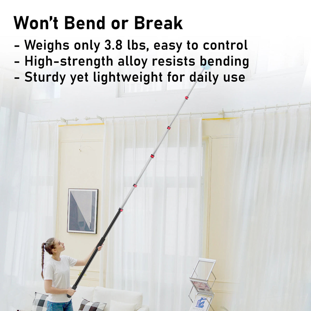 5-24 Ft Telescoping Extension Pole for High Reach Cleaning Painting