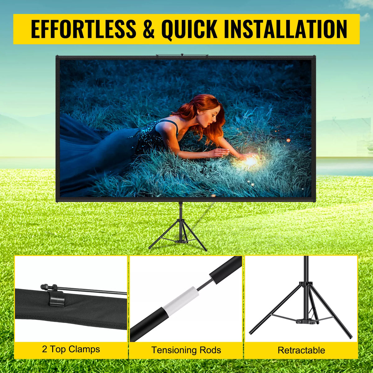 70" Portable 4K HD Tripod Projector Screen Adjustable Stand