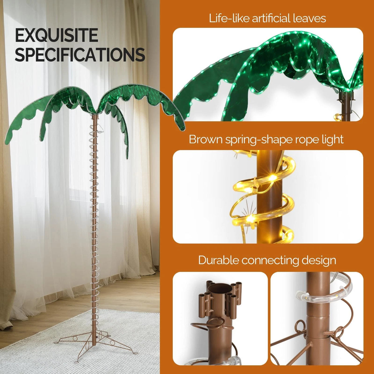 7FT LED Artificial Palm Tree Light for Outdoor Pool, Patio & Bar Decor