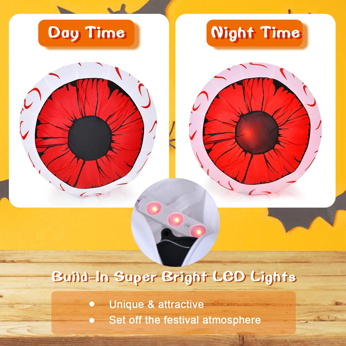 2 Pack 3FT Halloween Inflatable Eyeballs with Red LED Lights & Blower